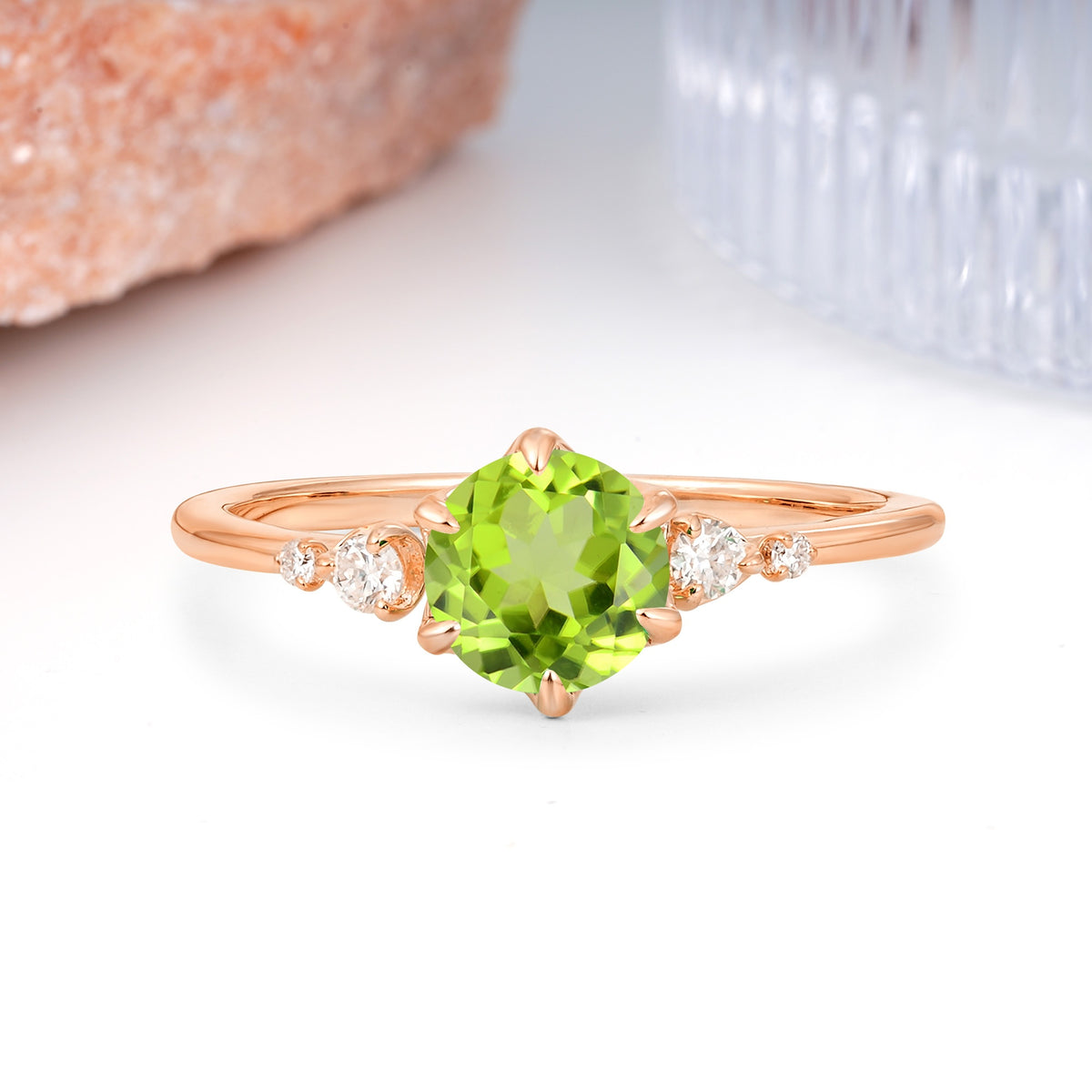 Unique and Minimalist 6-Prong Round Cut Peridot Engagement Ring - Additional view