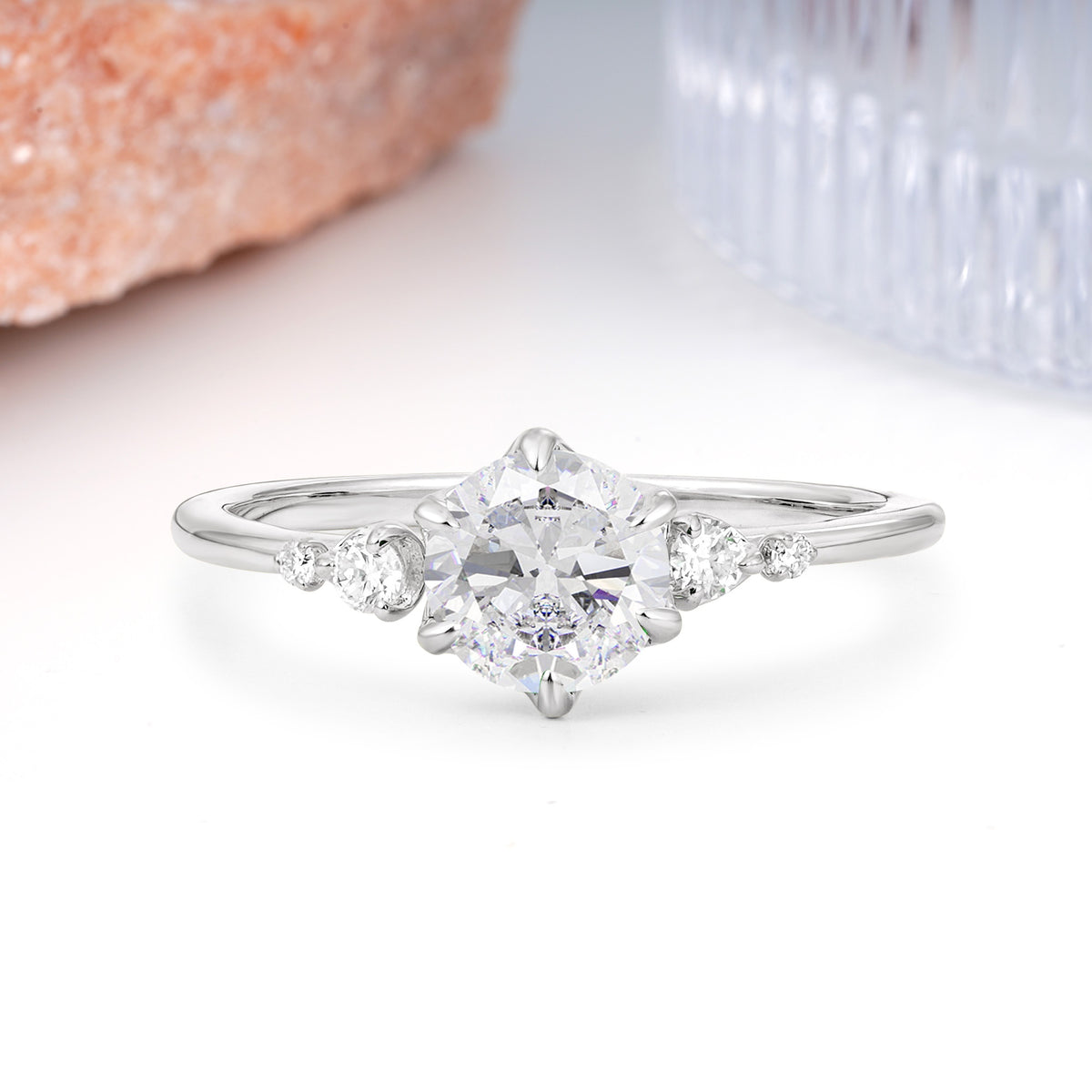 Unique and Minimalist 6-Prong Round Cut Moissanite Engagement Ring - Additional view