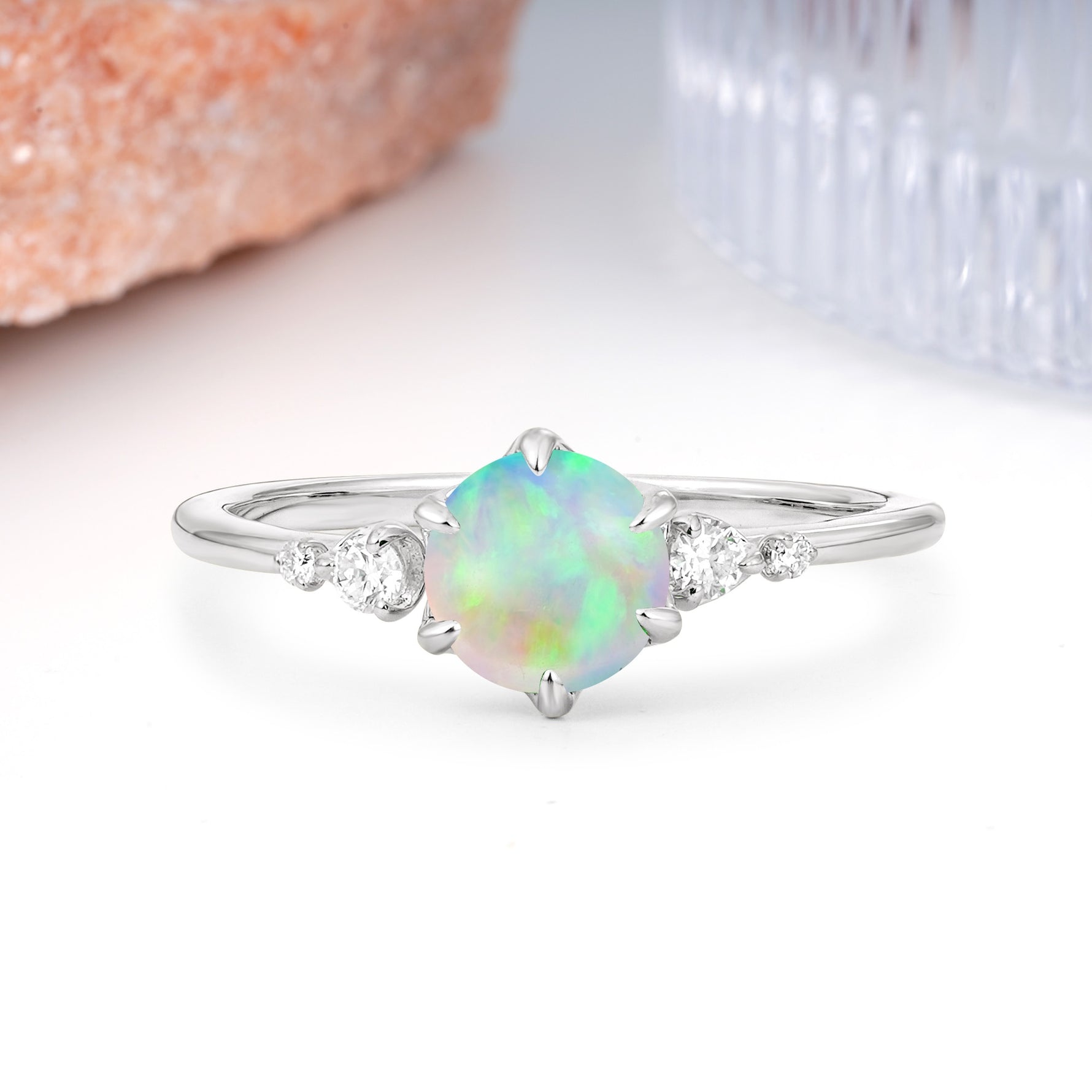 Unique and Minimalist 6-Prong Round Cut Fire Opal Engagement Ring - Additional view