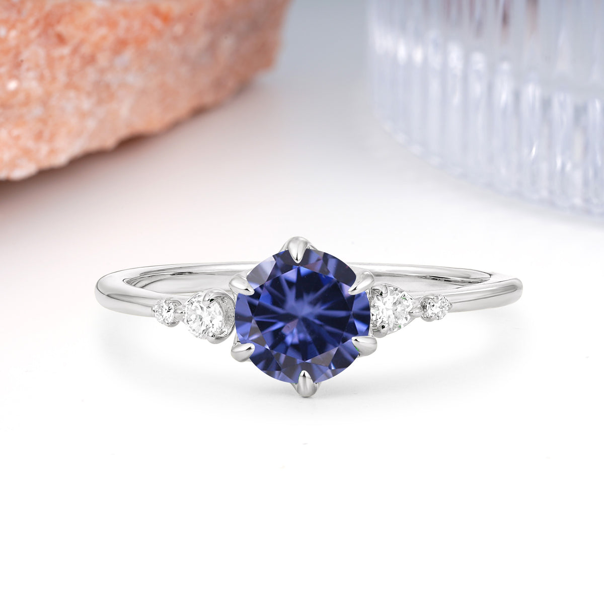 Unique and Minimalist 6-Prong Round Cut Tanzanite Engagement Ring - Additional view