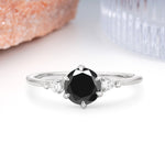 Unique and Minimalist 6-Prong Round Cut Black Onyx Engagement Ring - Additional view