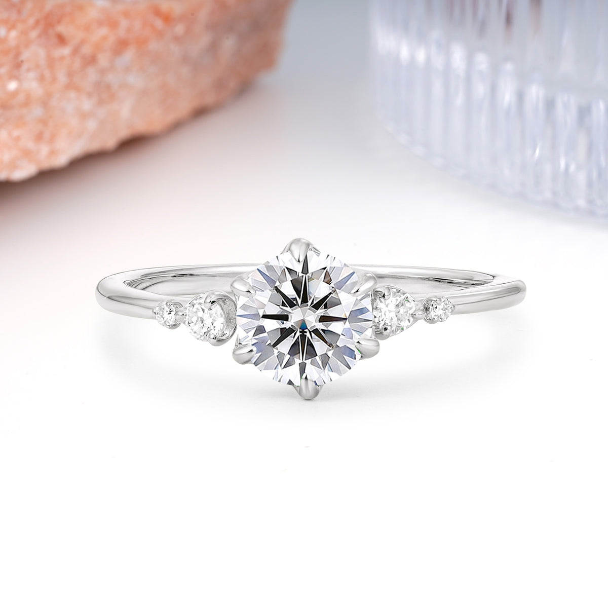 Unique and Minimalist 6-Prong Round Cut Lab Diamond Engagement Ring - Additional view