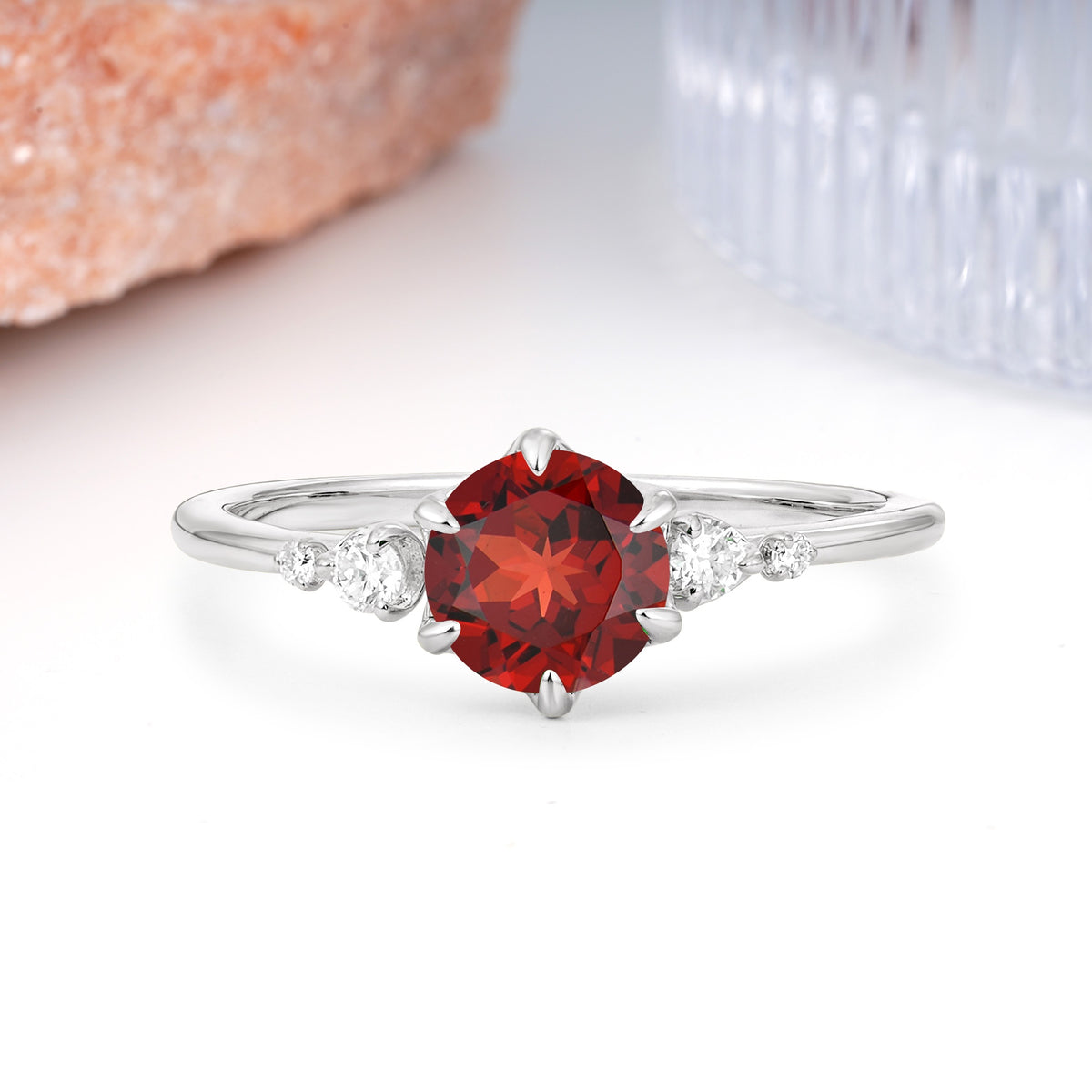 Unique and Minimalist 6-Prong Round Cut Garnet Engagement Ring - Additional view