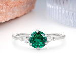 Unique and Minimalist 6-Prong Round Cut Emerald Engagement Ring - Additional view