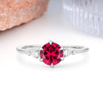 Unique and Minimalist 6-Prong Round Cut Ruby Engagement Ring - Additional view