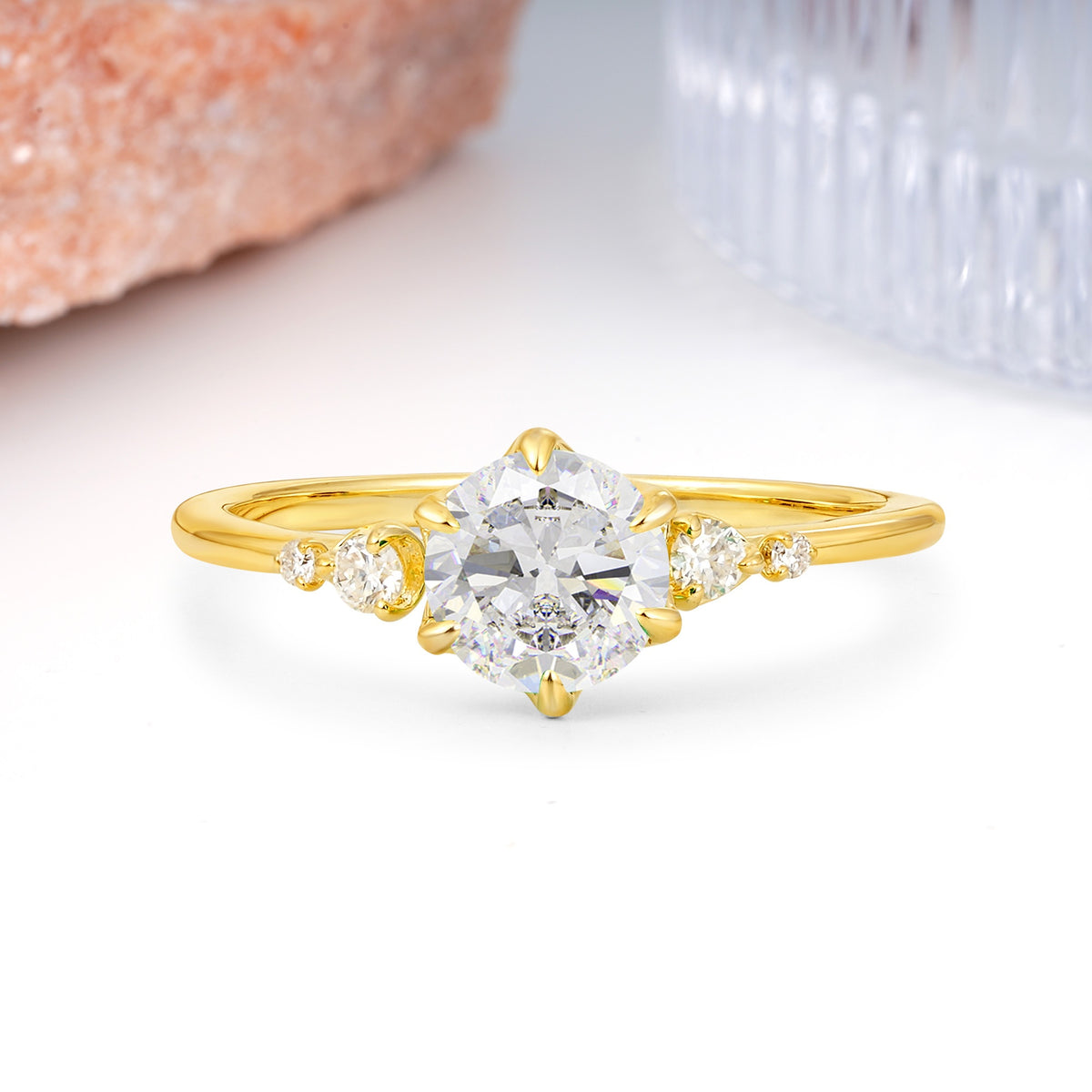Unique and Minimalist 6-Prong Round Cut Moissanite Engagement Ring - Additional view