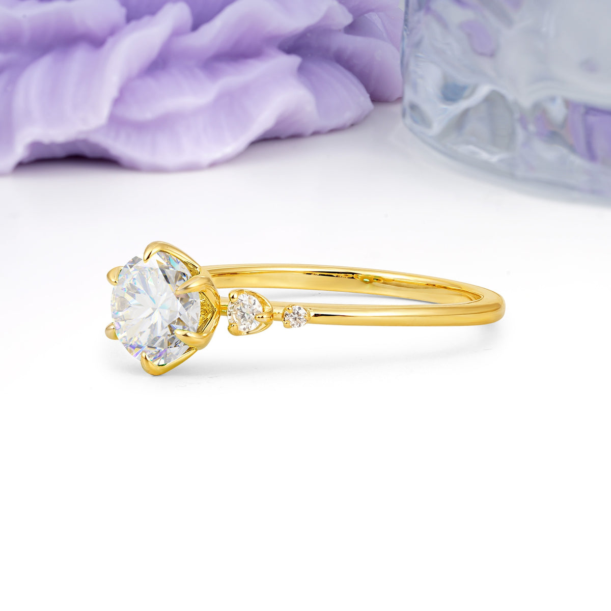 Unique and Minimalist 6-Prong Round Cut Moissanite Engagement Ring - Additional view