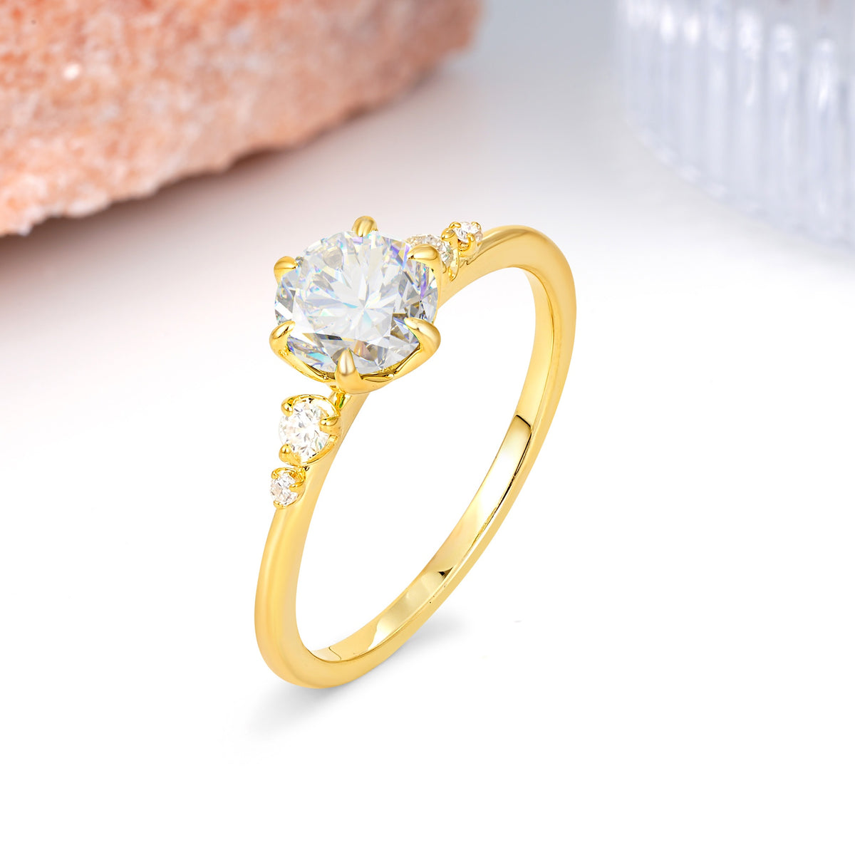 Unique and Minimalist 6-Prong Round Cut Moissanite Engagement Ring - Additional view