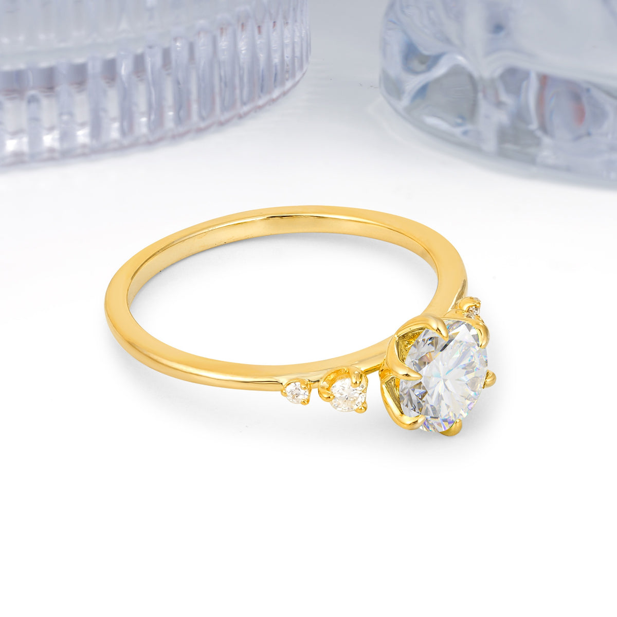 Unique and Minimalist 6-Prong Round Cut Moissanite Engagement Ring - Additional view