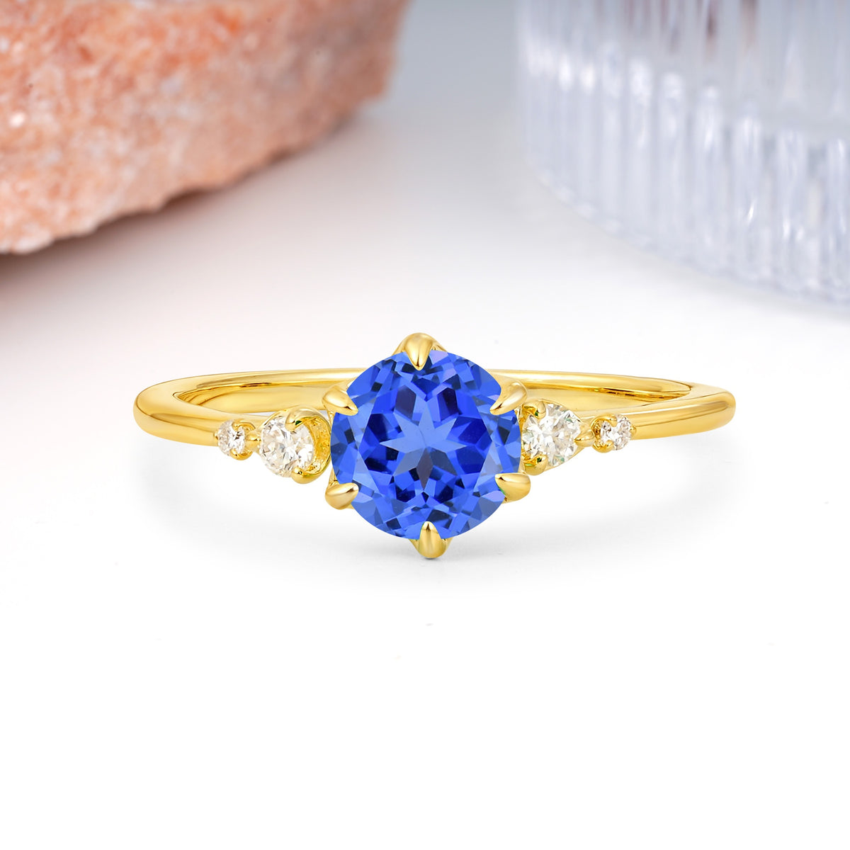 Unique and Minimalist 6-Prong Round Cut Sapphire Engagement Ring - Additional view