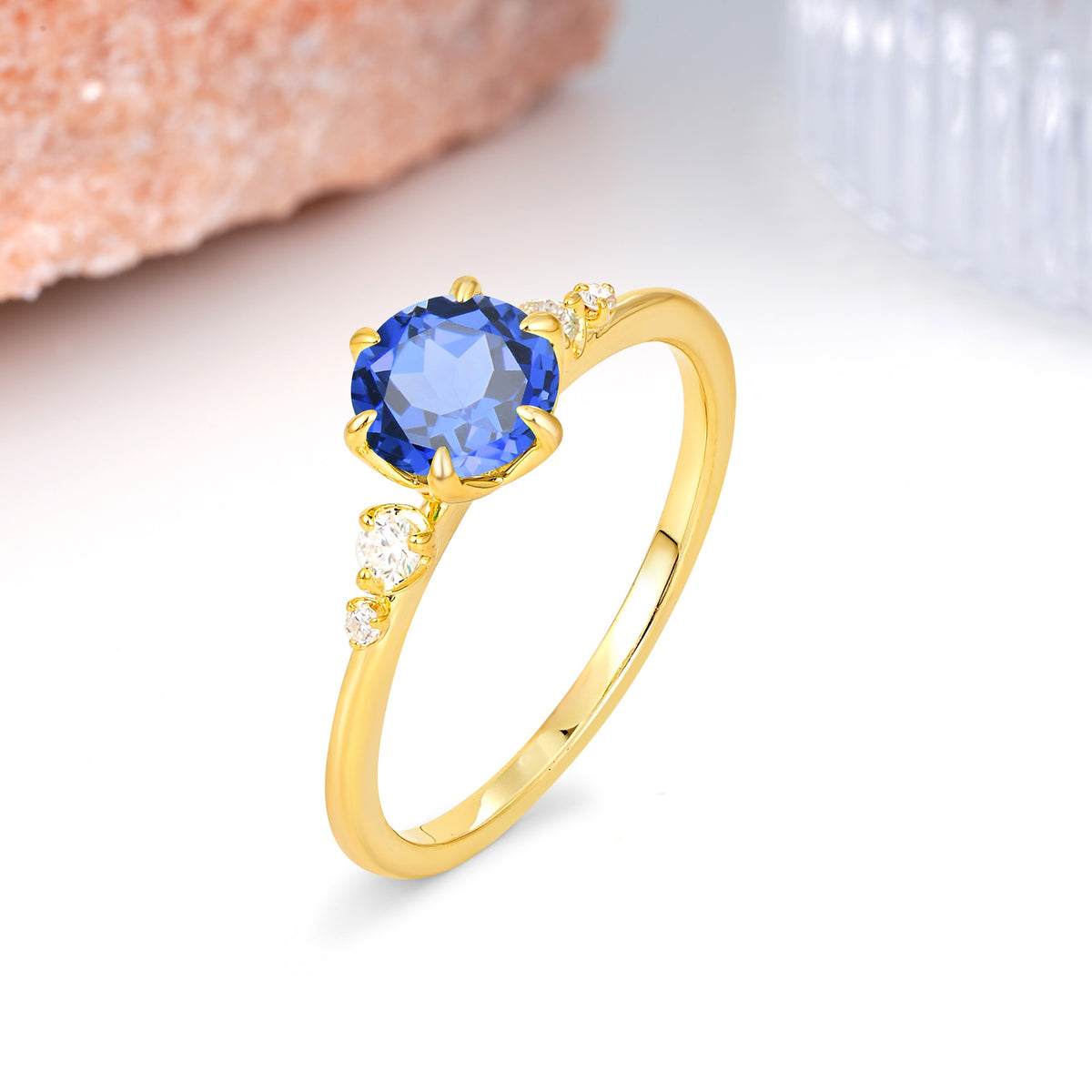 Unique and Minimalist 6-Prong Round Cut Sapphire Engagement Ring - Additional view