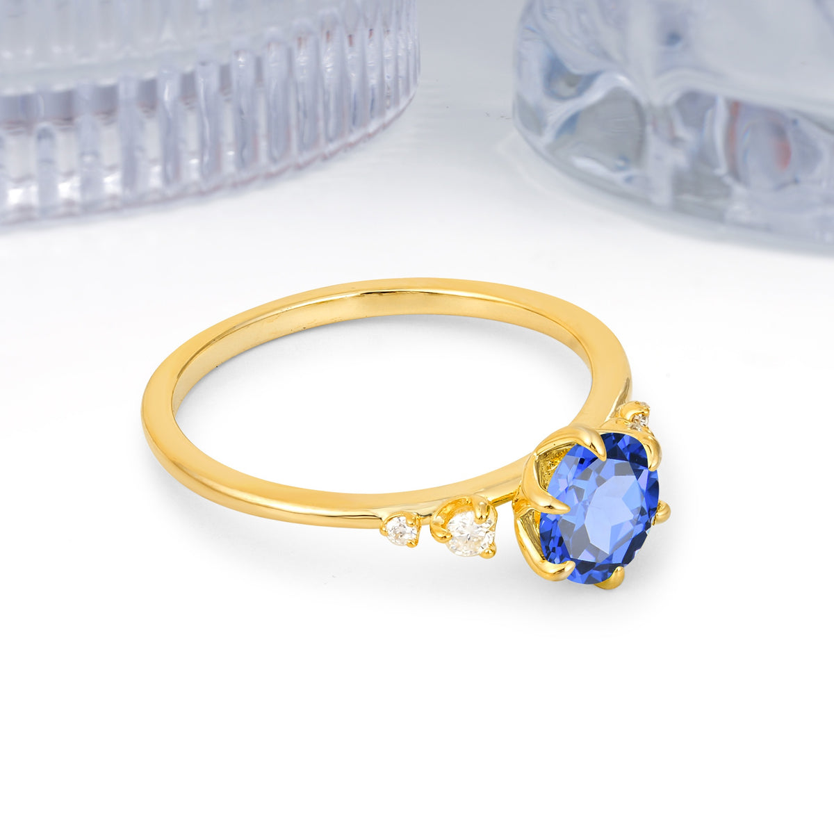 Unique and Minimalist 6-Prong Round Cut Sapphire Engagement Ring - Additional view
