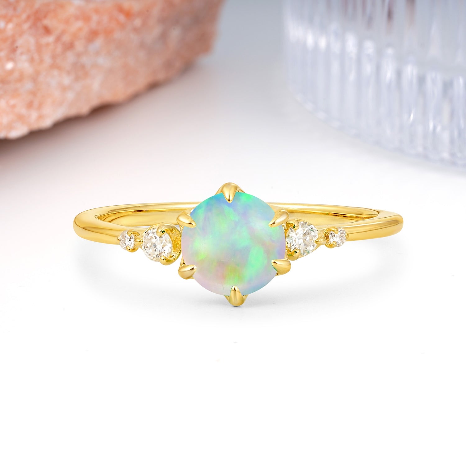 Unique and Minimalist 6-Prong Round Cut Fire Opal Engagement Ring - Additional view