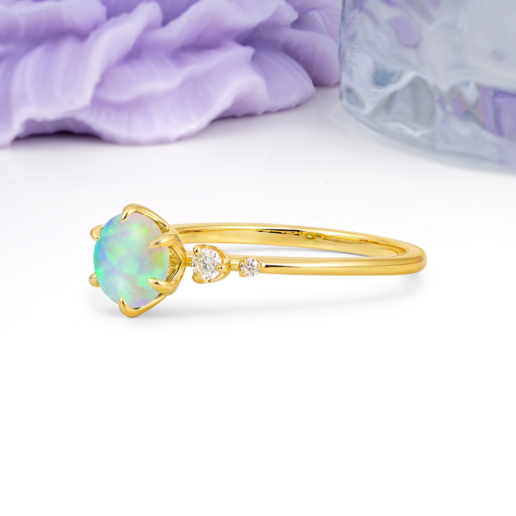 Unique and Minimalist 6-Prong Round Cut Fire Opal Engagement Ring - Additional view