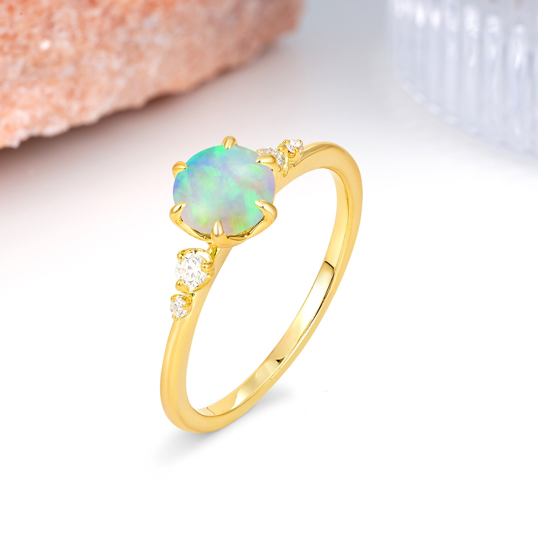 Unique and Minimalist 6-Prong Round Cut Fire Opal Engagement Ring - Additional view