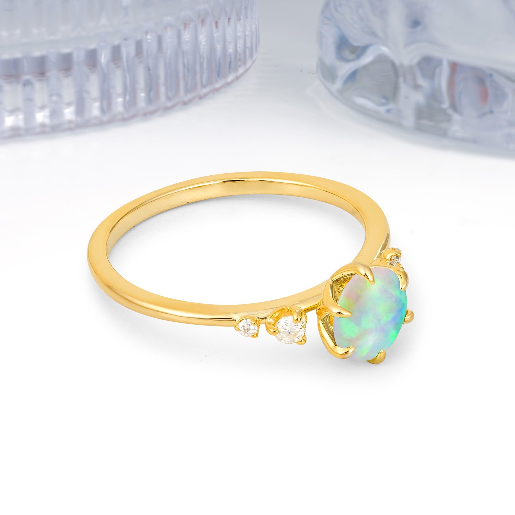 Unique and Minimalist 6-Prong Round Cut Fire Opal Engagement Ring - Additional view