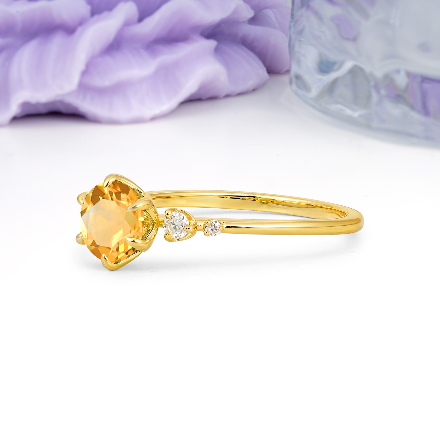Unique and Minimalist 6-Prong Round Cut Citrine Engagement Ring - Additional view