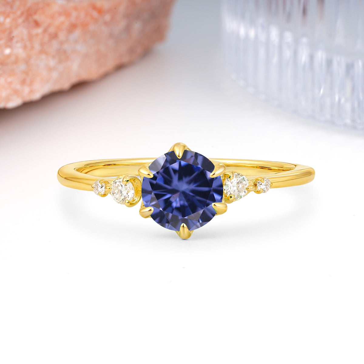 Unique and Minimalist 6-Prong Round Cut Tanzanite Engagement Ring - Additional view