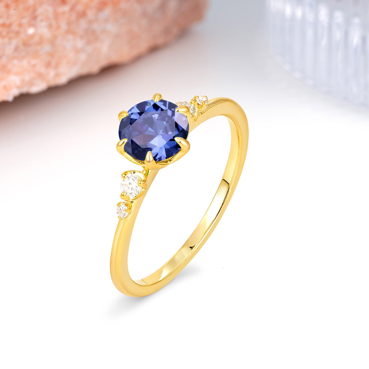 Unique and Minimalist 6-Prong Round Cut Tanzanite Engagement Ring - Additional view
