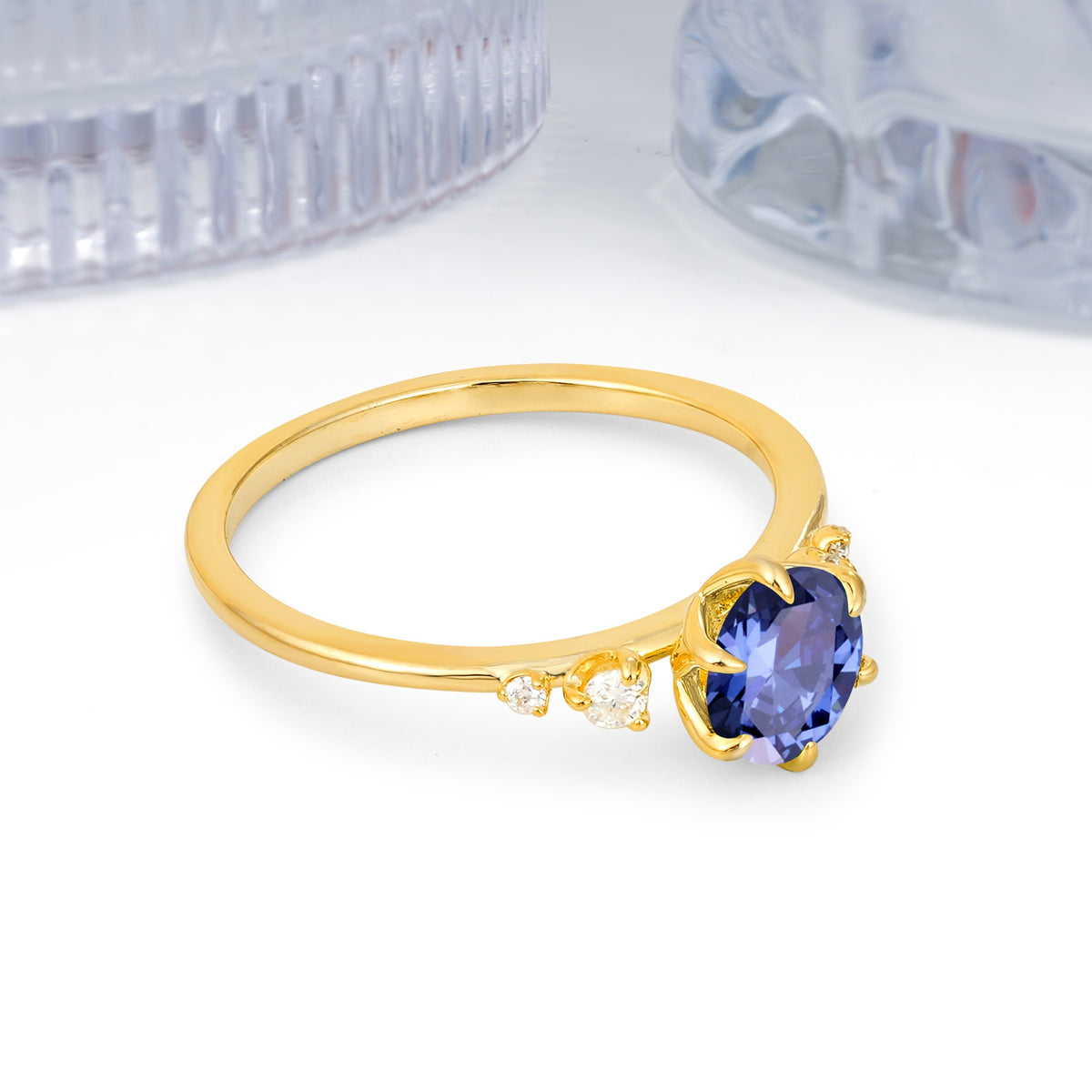 Unique and Minimalist 6-Prong Round Cut Tanzanite Engagement Ring - Additional view