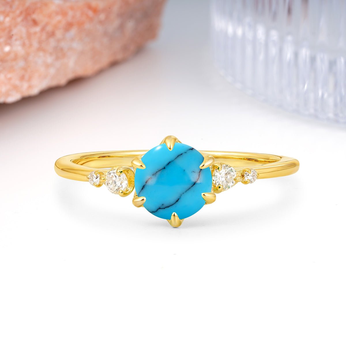 Unique and Minimalist 6-Prong Round Cut Turquoise Engagement Ring - Additional view