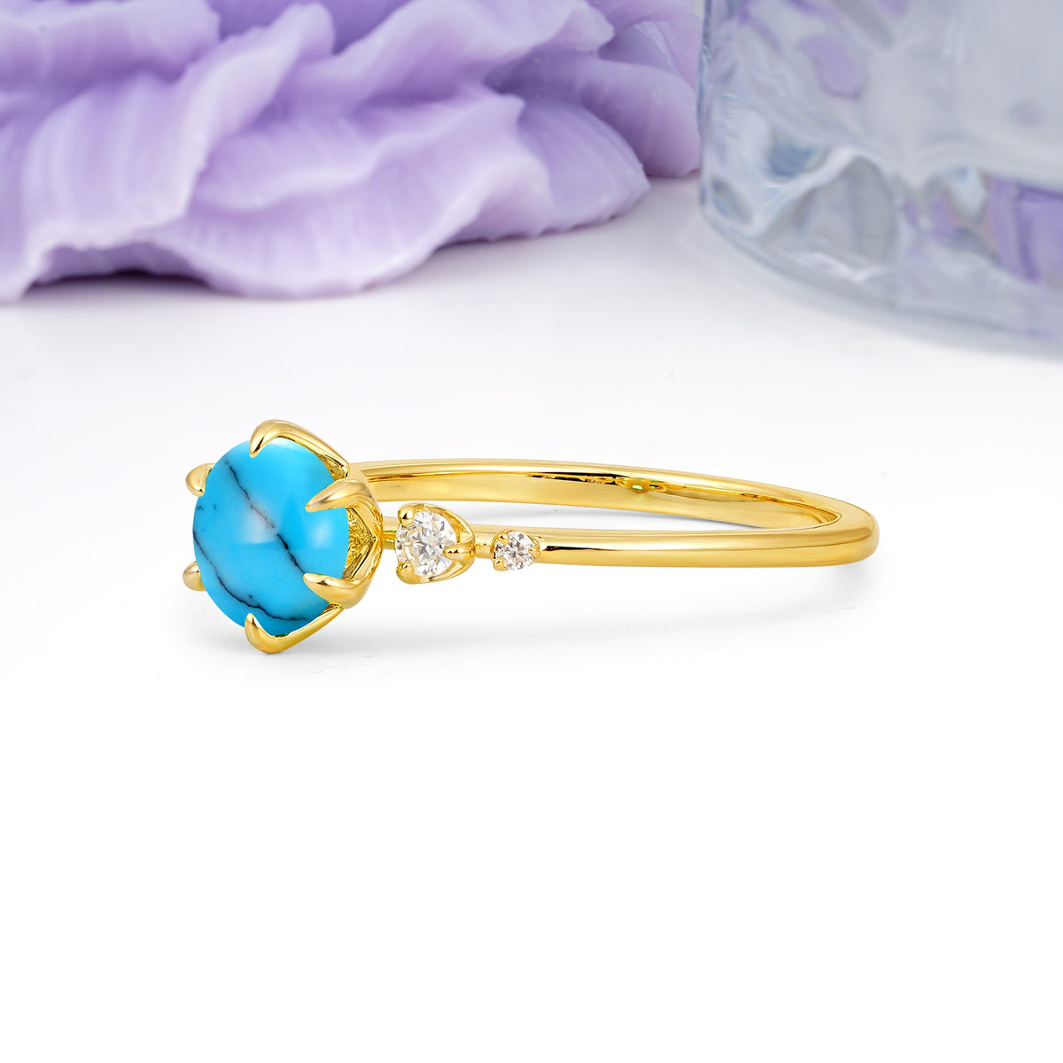 Unique and Minimalist 6-Prong Round Cut Turquoise Engagement Ring - Additional view