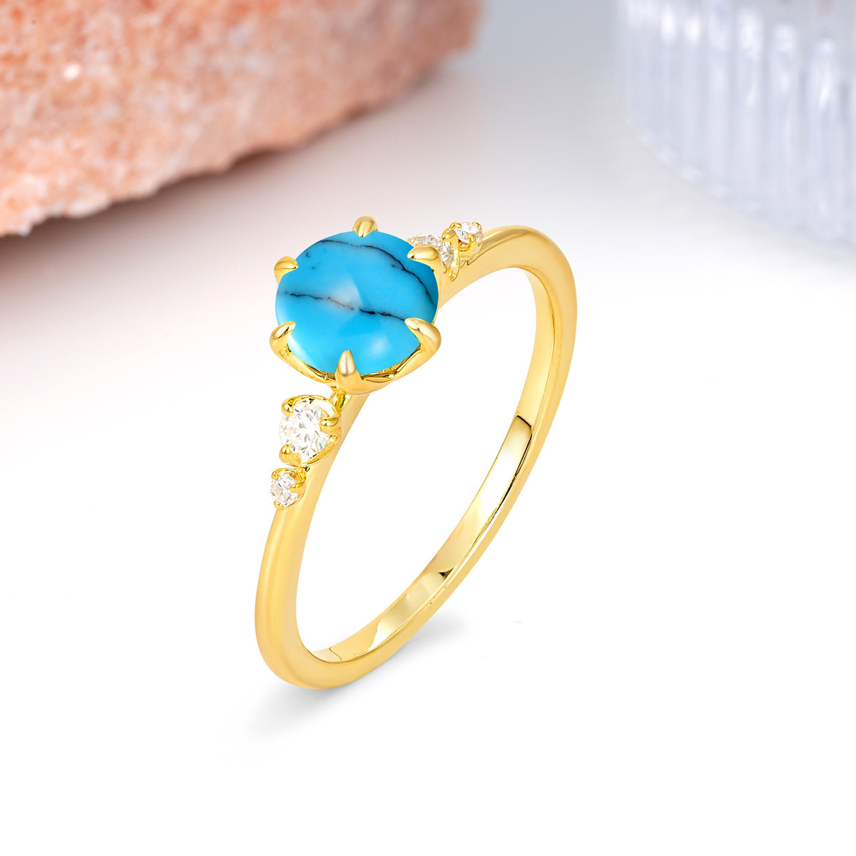 Unique and Minimalist 6-Prong Round Cut Turquoise Engagement Ring - Additional view