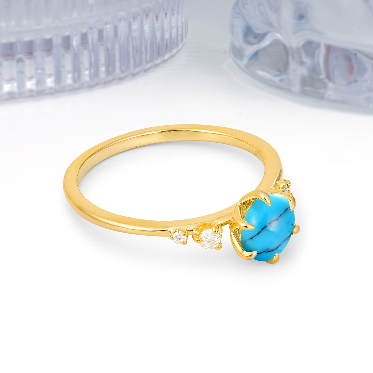 Unique and Minimalist 6-Prong Round Cut Turquoise Engagement Ring - Additional view