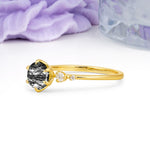 Unique and Minimalist 6-Prong Round Cut Black Rutilated Quartz Engagement Ring - Additional view