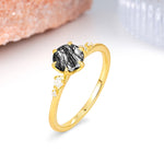 Unique and Minimalist 6-Prong Round Cut Black Rutilated Quartz Engagement Ring - Additional view