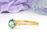 Unique and Minimalist 6-Prong Round Cut Moss Agate Engagement Ring - Additional view