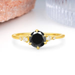 Unique and Minimalist 6-Prong Round Cut Black Onyx Engagement Ring - Additional view