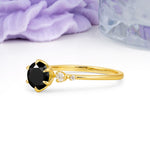 Unique and Minimalist 6-Prong Round Cut Black Onyx Engagement Ring - Additional view
