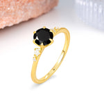 Unique and Minimalist 6-Prong Round Cut Black Onyx Engagement Ring - Additional view
