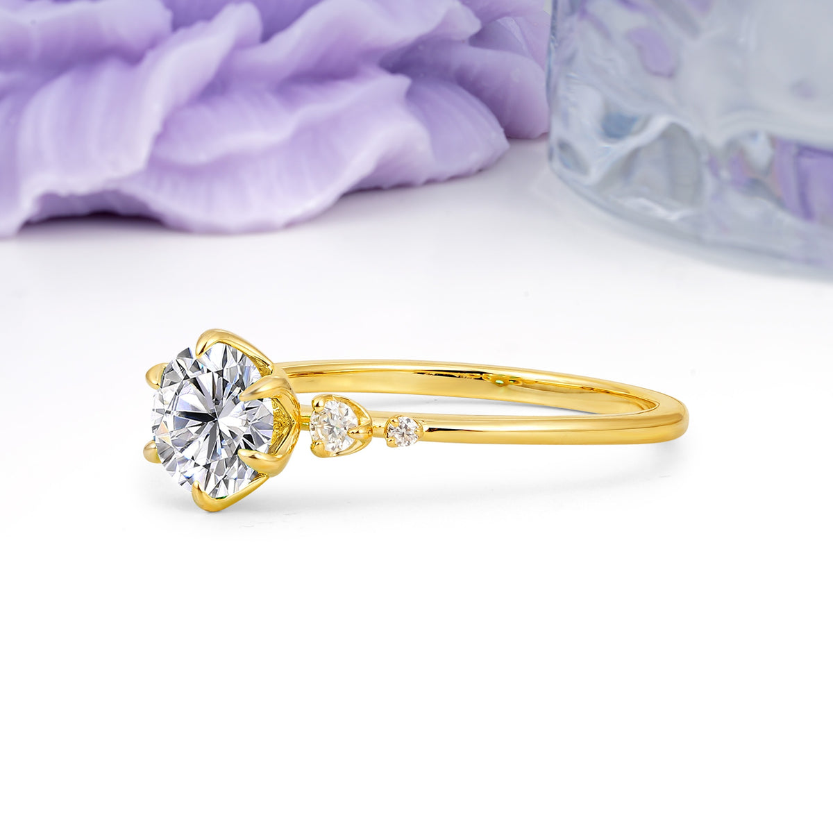 Unique and Minimalist 6-Prong Round Cut Lab Diamond Engagement Ring - Additional view