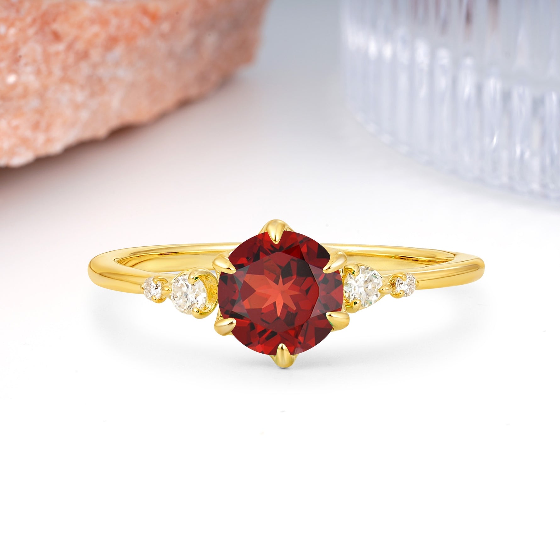 Unique and Minimalist 6-Prong Round Cut Garnet Engagement Ring - Additional view