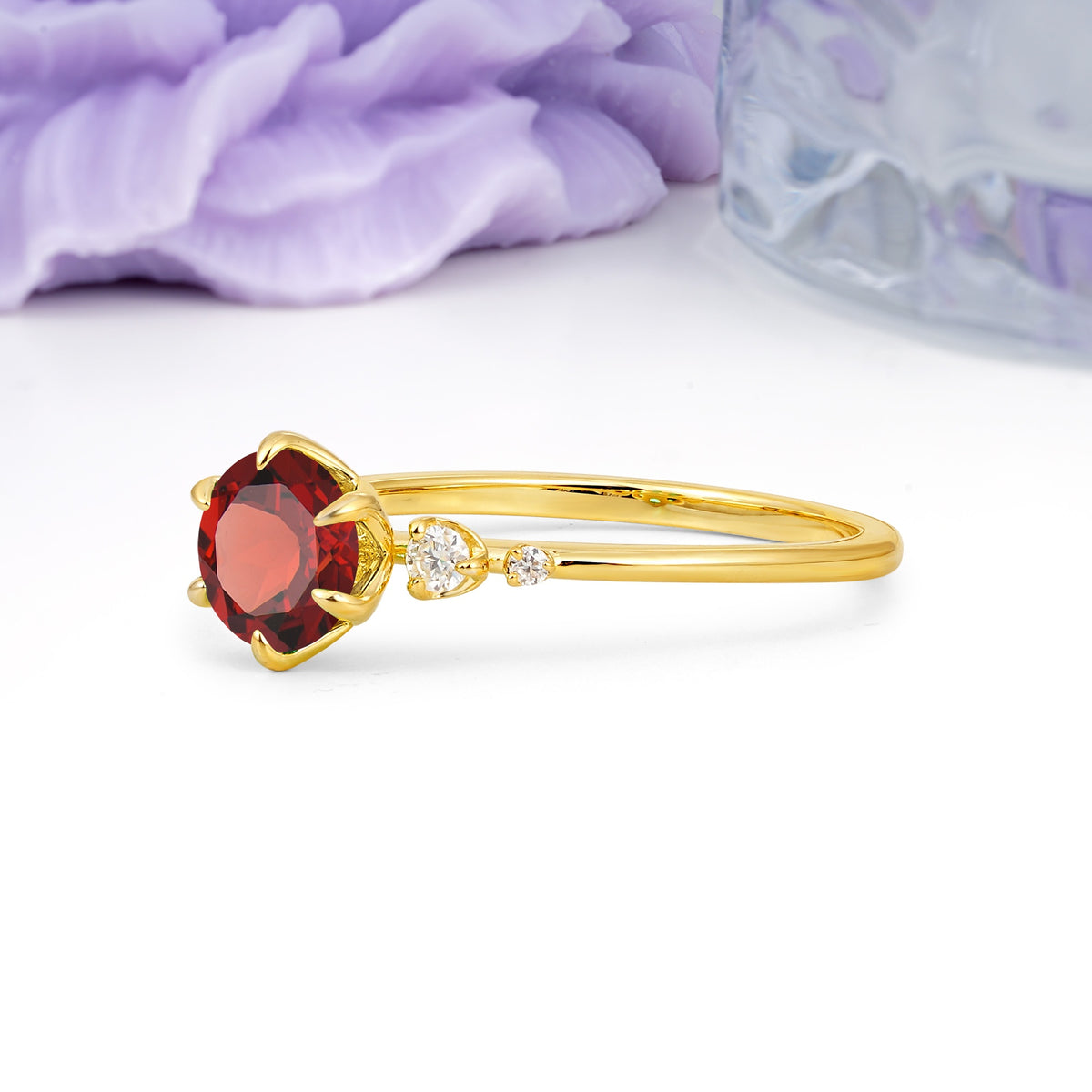 Unique and Minimalist 6-Prong Round Cut Garnet Engagement Ring - Additional view