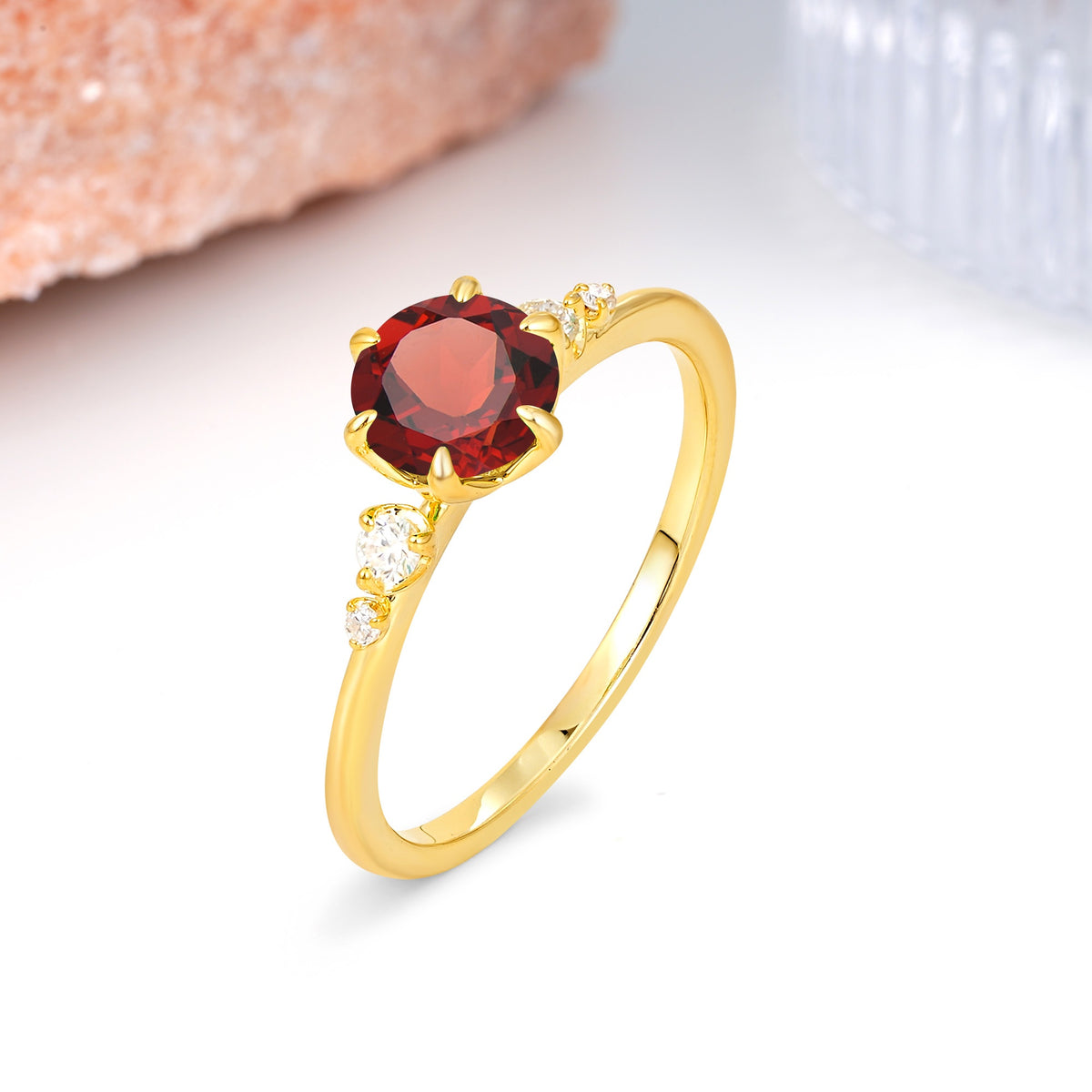 Unique and Minimalist 6-Prong Round Cut Garnet Engagement Ring - Additional view