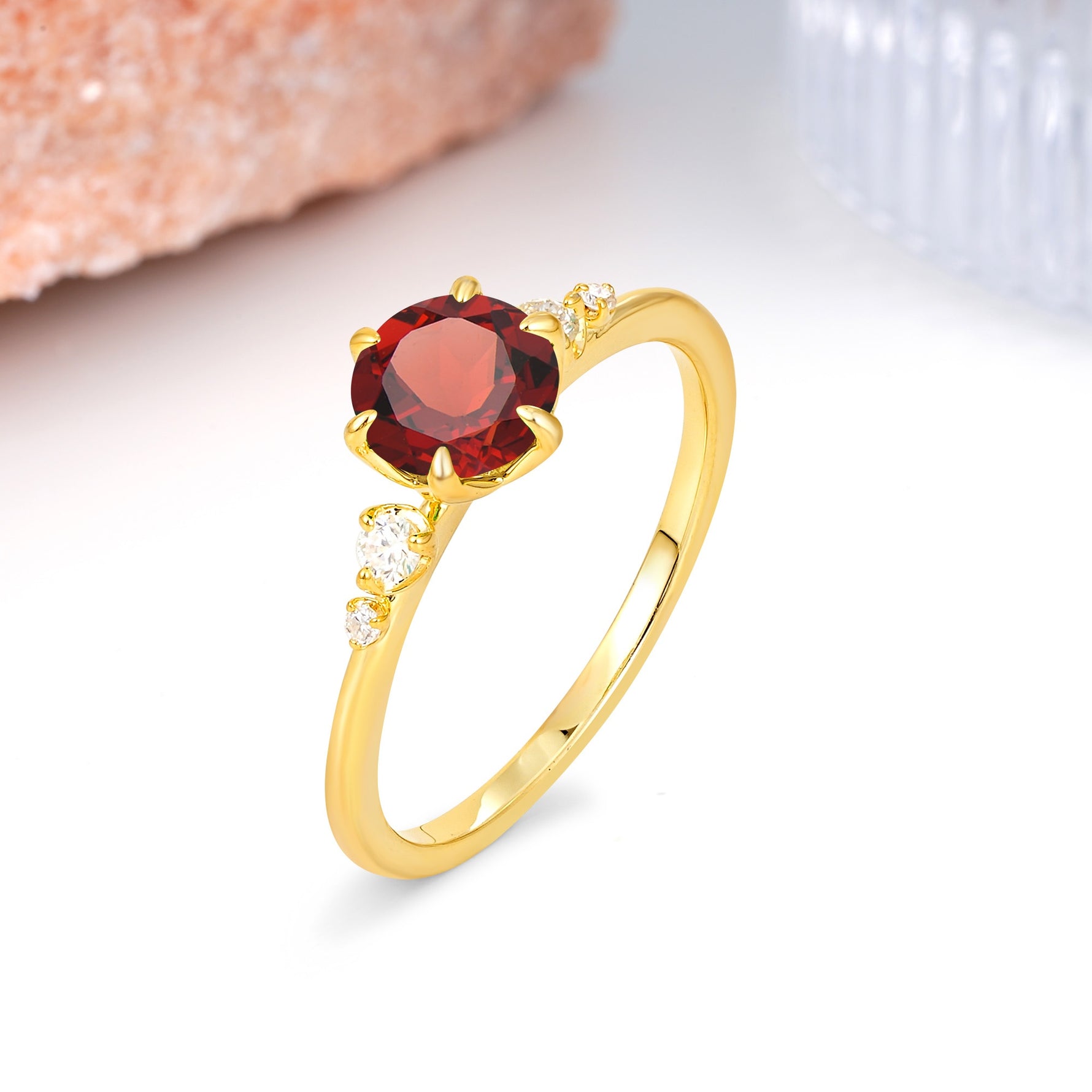 Unique and Minimalist 6-Prong Round Cut Garnet Engagement Ring - Additional view