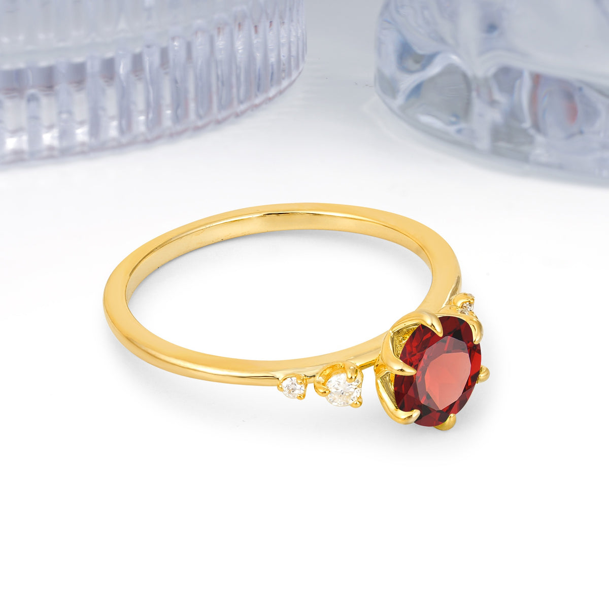 Unique and Minimalist 6-Prong Round Cut Garnet Engagement Ring - Additional view