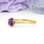 Unique and Minimalist 6-Prong Round Cut Amethyst Engagement Ring - Additional view