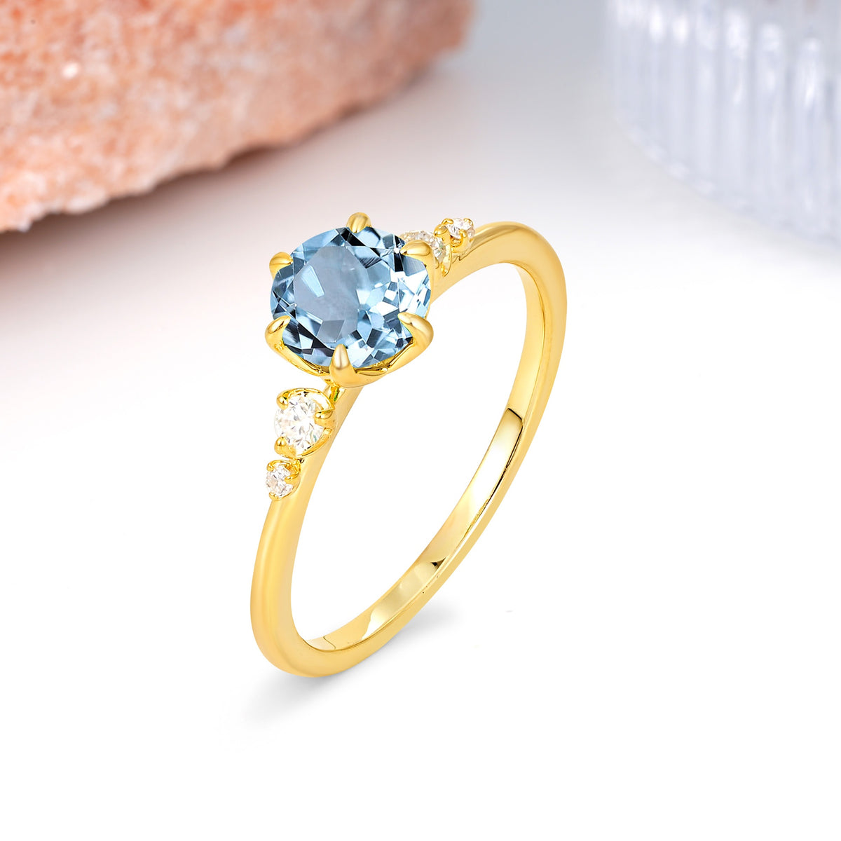 Unique and Minimalist 6-Prong Round Cut Aquamarine Engagement Ring - Additional view