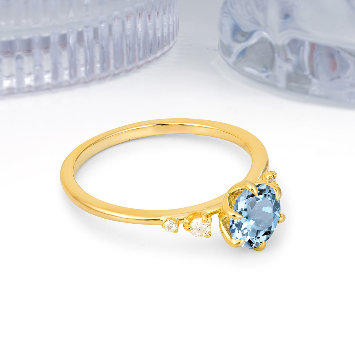Unique and Minimalist 6-Prong Round Cut Aquamarine Engagement Ring - Additional view