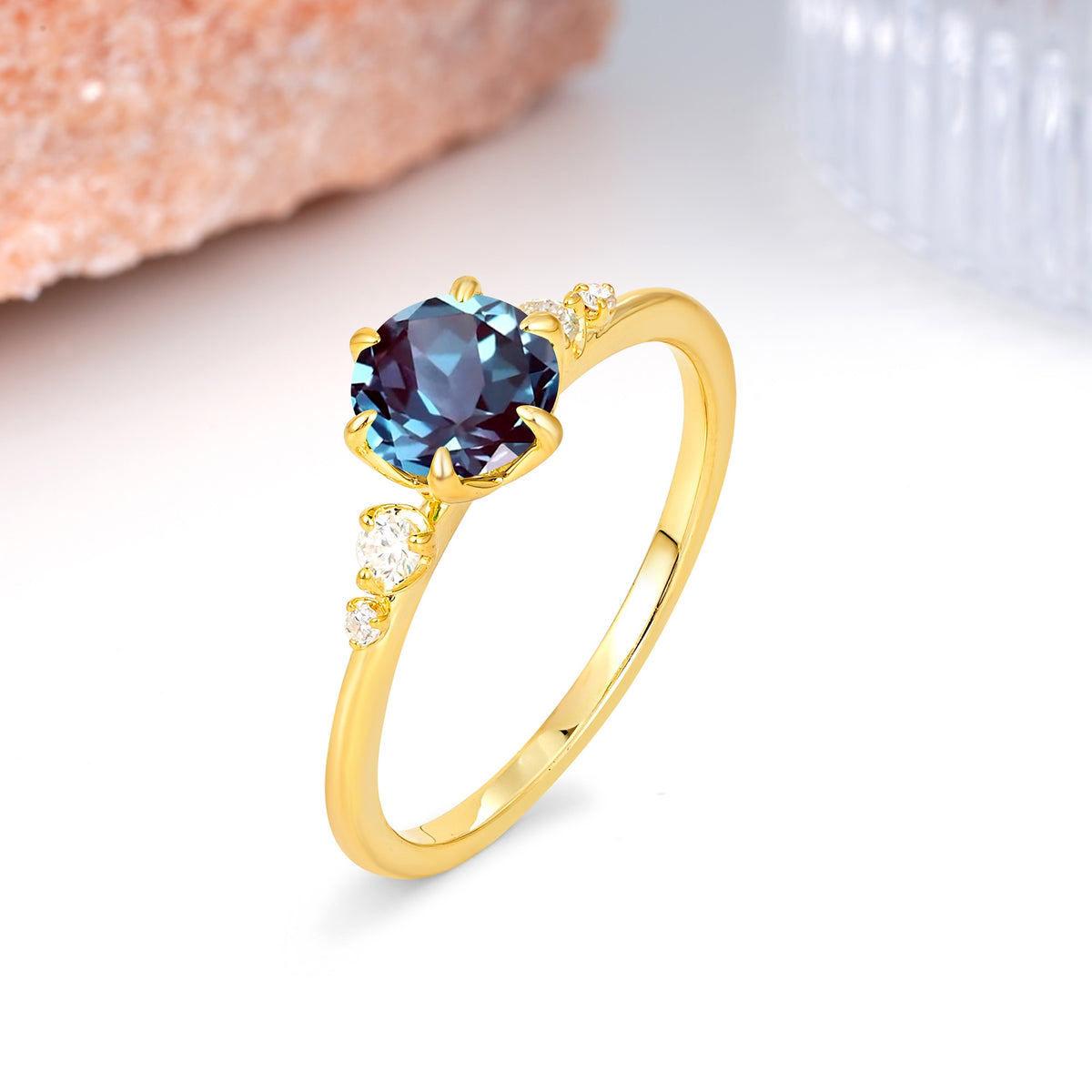 Unique and Minimalist 6-Prong Round Cut Alexandrite Engagement Ring - Additional view