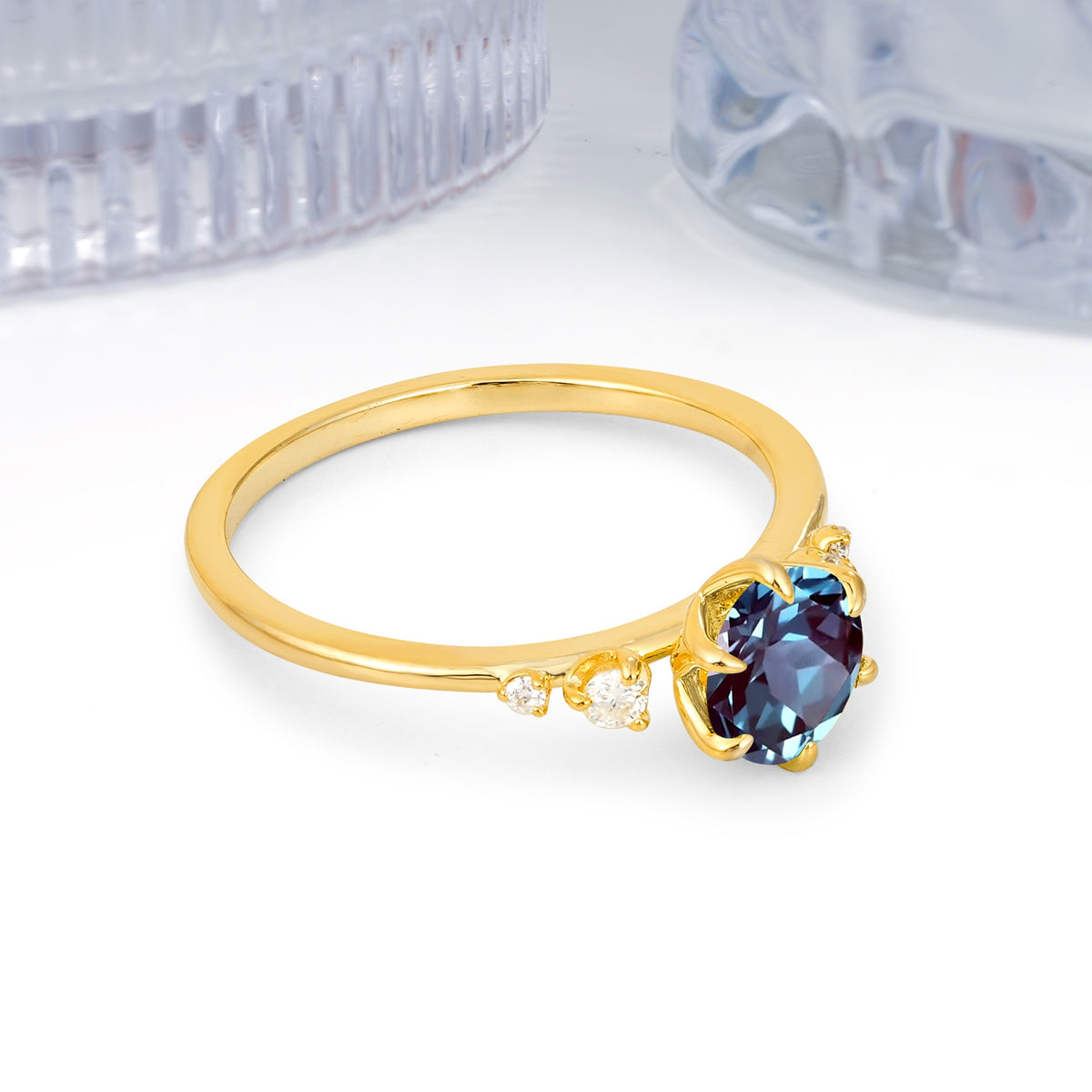Unique and Minimalist 6-Prong Round Cut Alexandrite Engagement Ring - Additional view