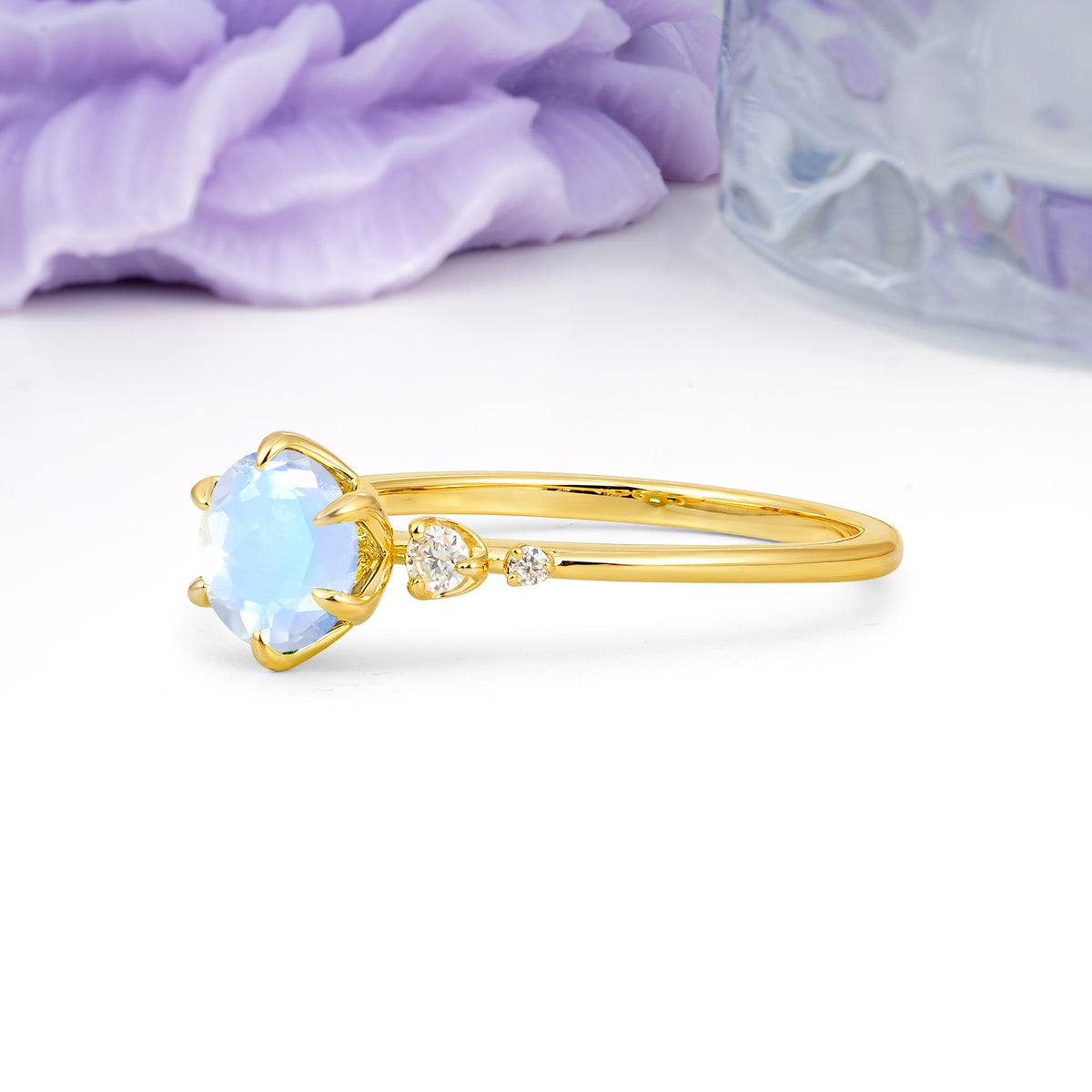 Unique and Minimalist 6-Prong Round Cut Moonstone Engagement Ring - Additional view