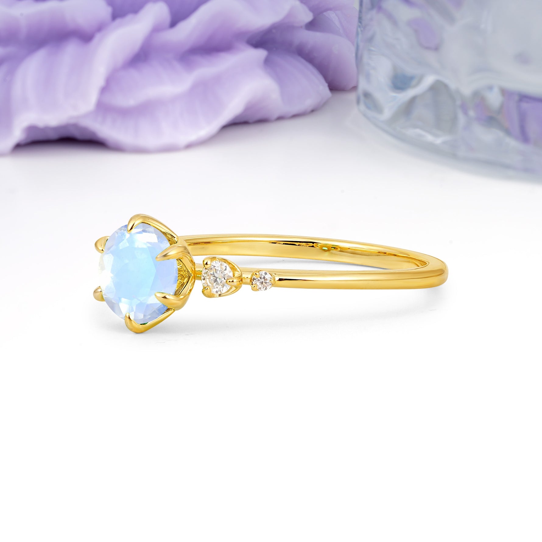 Unique and Minimalist 6-Prong Round Cut Moonstone Engagement Ring - Additional view