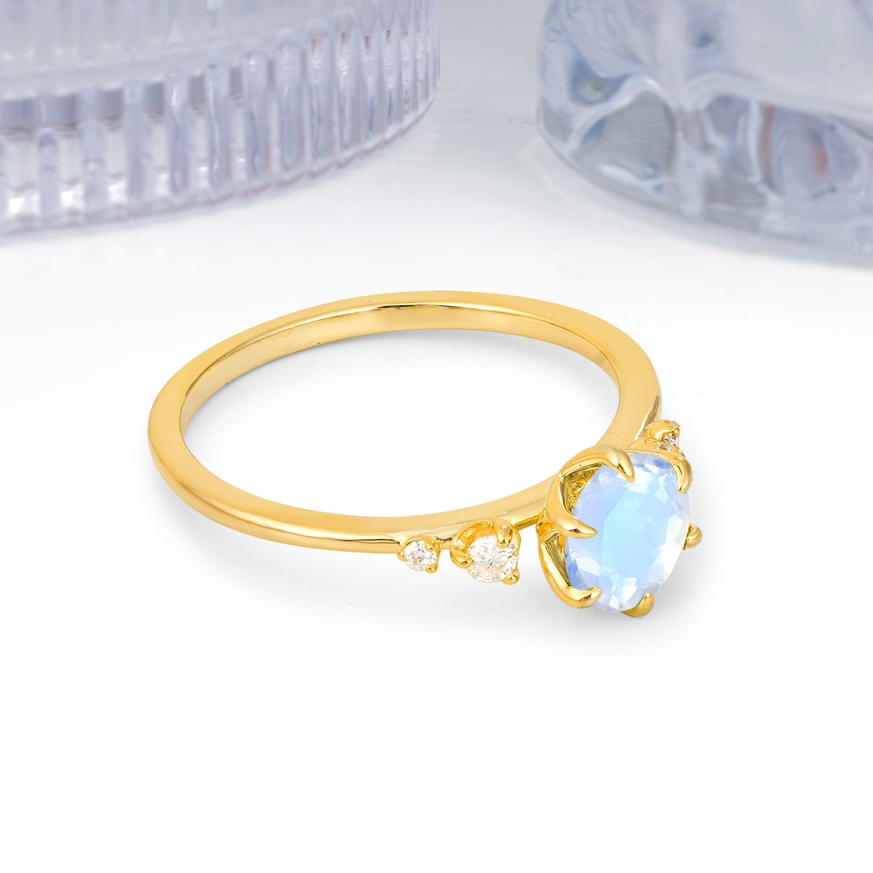 Unique and Minimalist 6-Prong Round Cut Moonstone Engagement Ring - Additional view