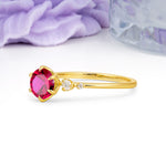 Unique and Minimalist 6-Prong Round Cut Ruby Engagement Ring - Additional view