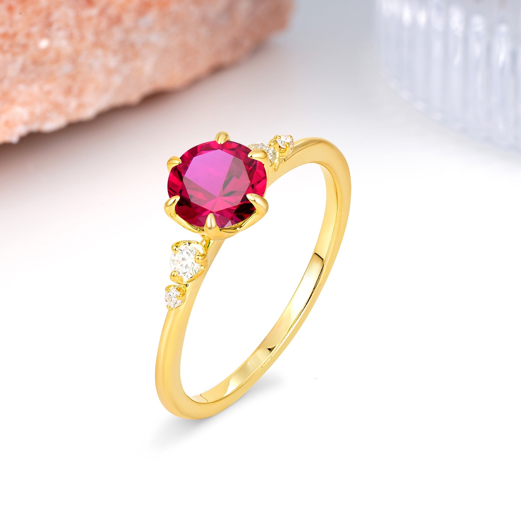 Unique and Minimalist 6-Prong Round Cut Ruby Engagement Ring - Additional view